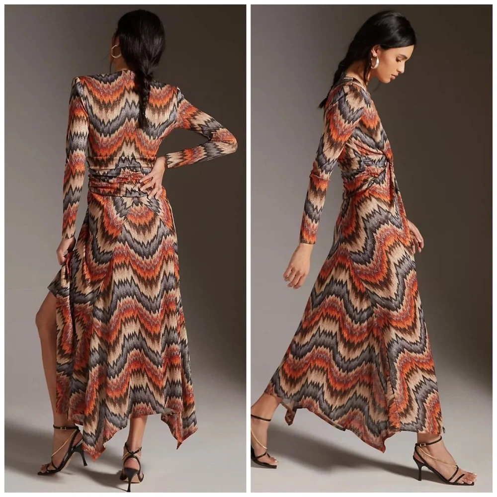 RONNY KOBO Stormy Knit Maxi Dress - Orange & Brown - Picture 2 of 12
